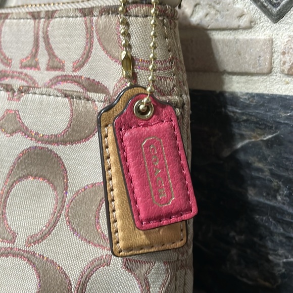 EUC Vintage Coach Poppy Daisy Outline Metallic Crossbody tan and pink - Picture 5 of 16